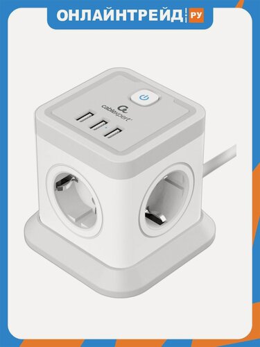 Изображение товара Сетевой фильтр Cablexpert Tower 4 розетки, 10А, 3xUSB, 3.1А, 2м, белый, коробка (TWR-4-U3-W-2)