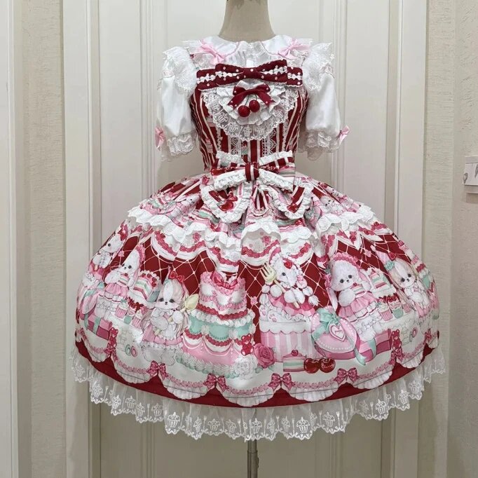 Женское платье LISM Sweet Lolita вишневый принт L, Sleeveless red