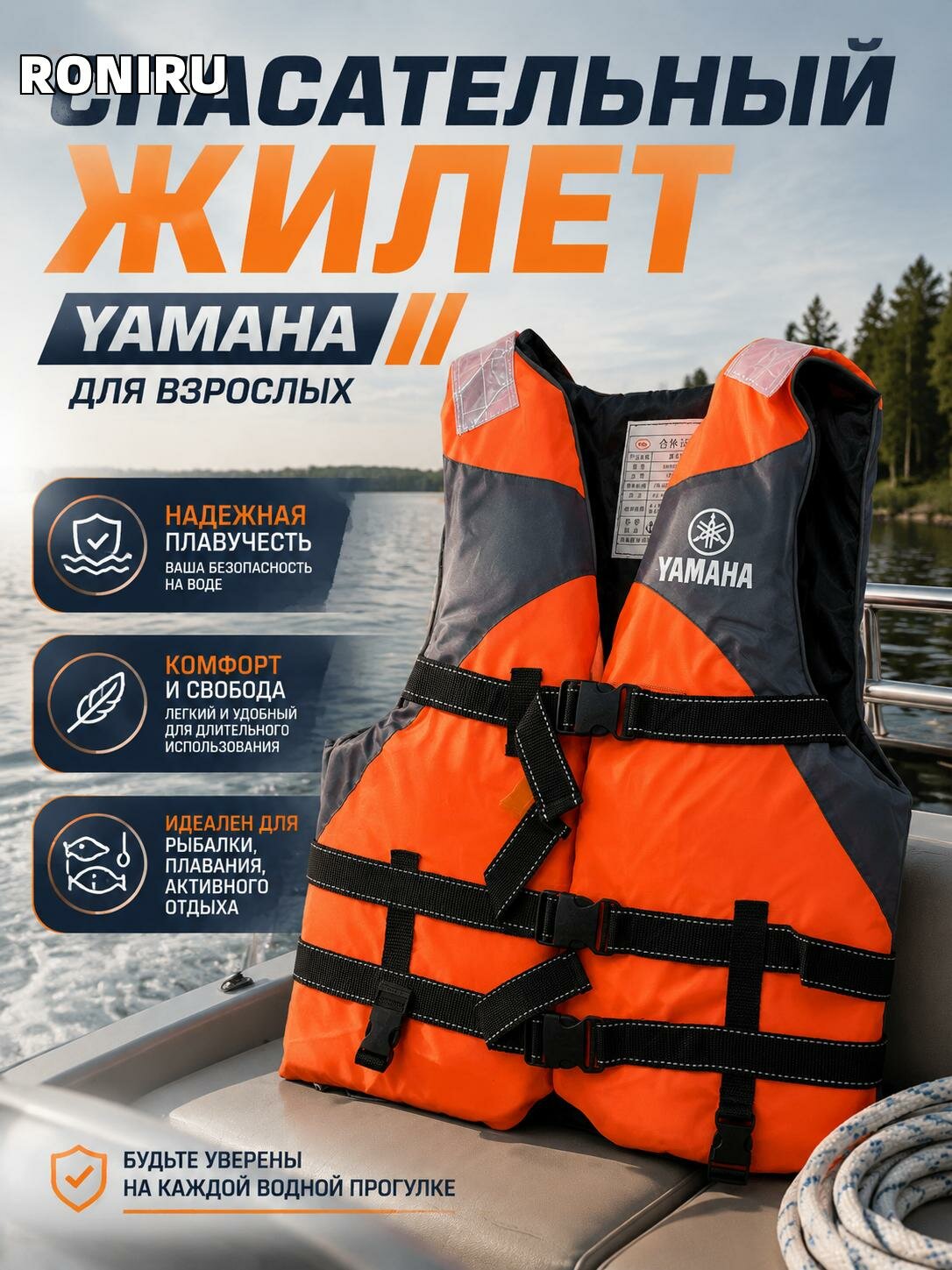Спасательный жилет YAMAHA для взрослых — надежная плавучесть и комфорт при плавании, рыбалке, активном отдыхе