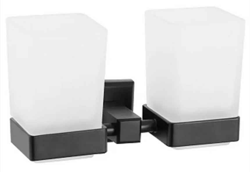 Стакан стекло двойной Classic Quadro DB027, для зубных щёток, крепление на шурупы, чёрный