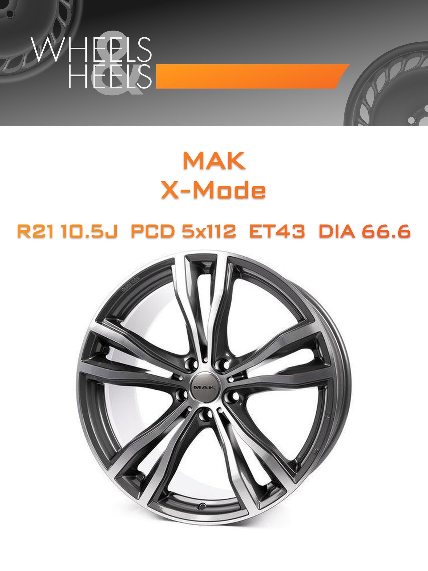 Диск автомобильный литой MAK X-Mode 21x10.5 5x112 et43 dia66.6 Серый с полированной лицевой частью