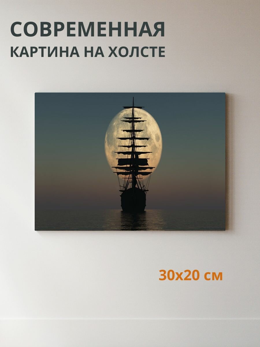 Картина на холсте Ночной морской сюжет 30x20 см