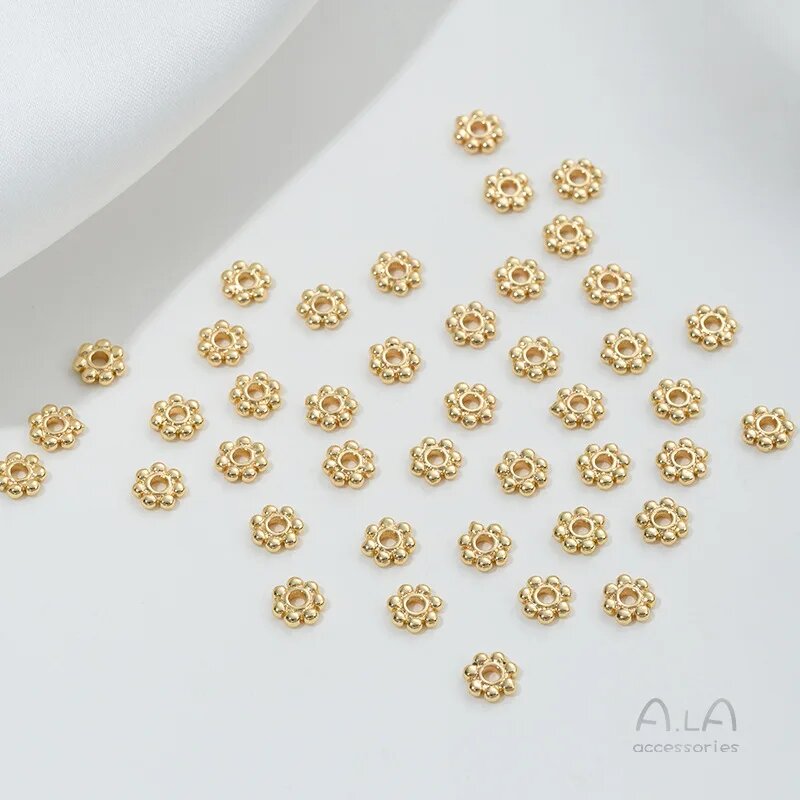 Медные бусины снежинки 14K, 4 мм, 10 шт