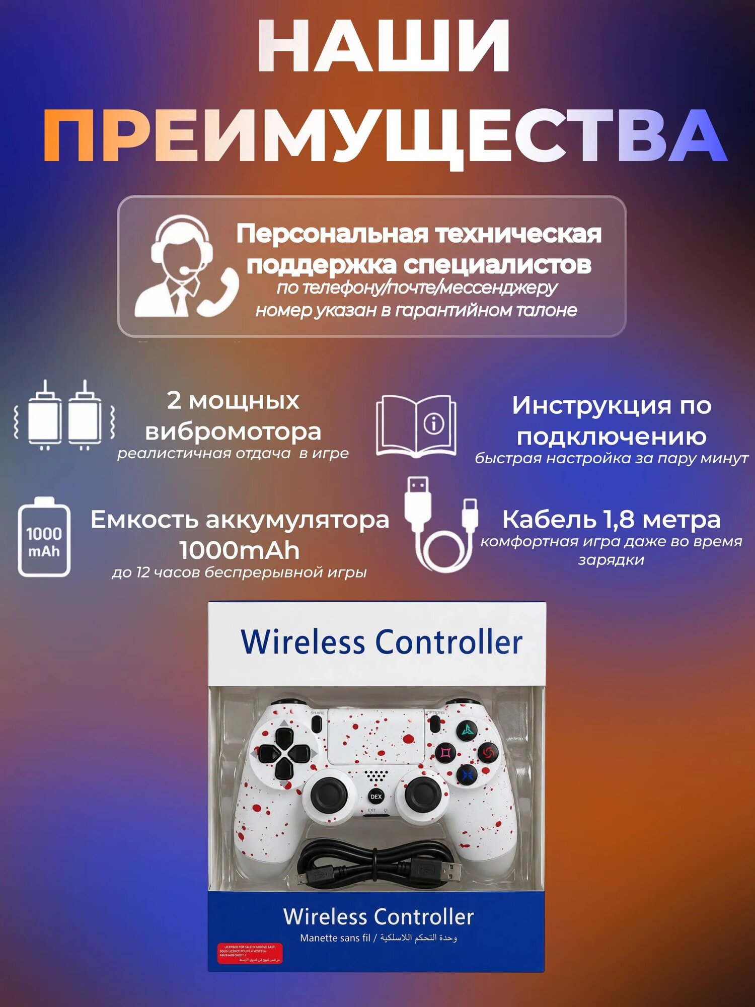 Геймпад PS4, джойстик для ПК / телефона, DualShock 4, беспроводной, игровой контроллер, Bluetooth, белый, брызги — фото 1