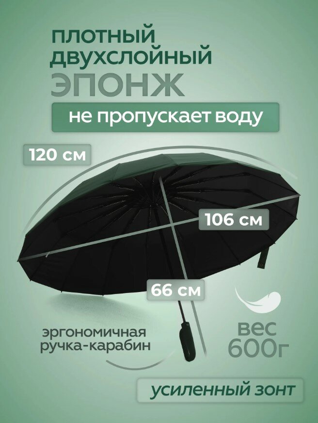 Мини-зонт , зеленый — фото 1