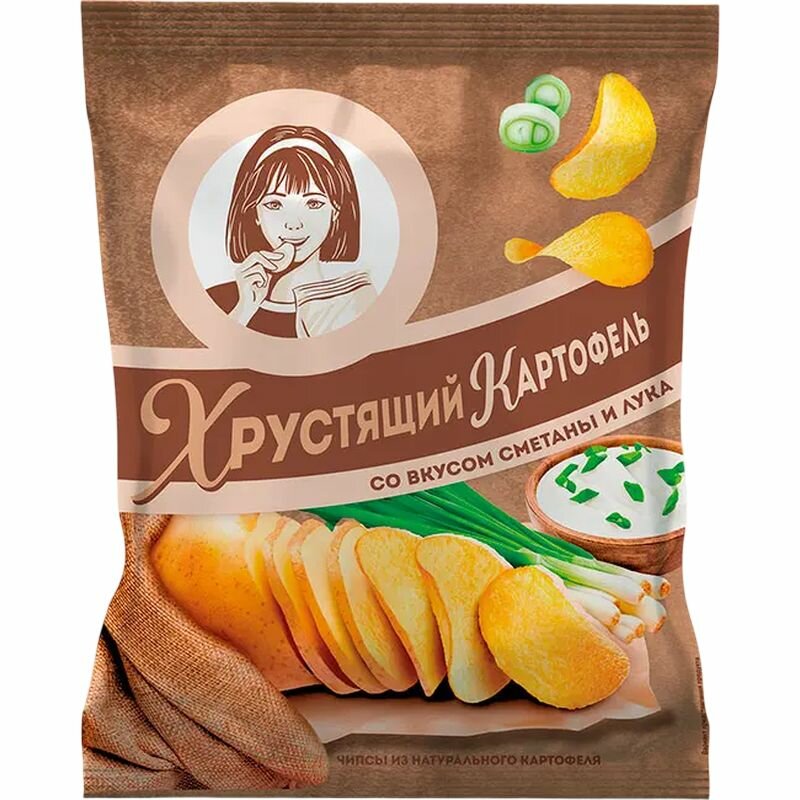 Хрустящий картофель Чипсы сметана, лук, 40 г, 1 штука