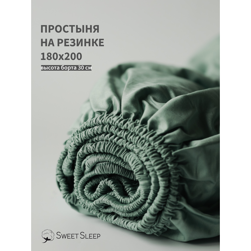 фото Простыня на резинке 180x200x30 sweet sleep, сатин-люкс, фисташковый