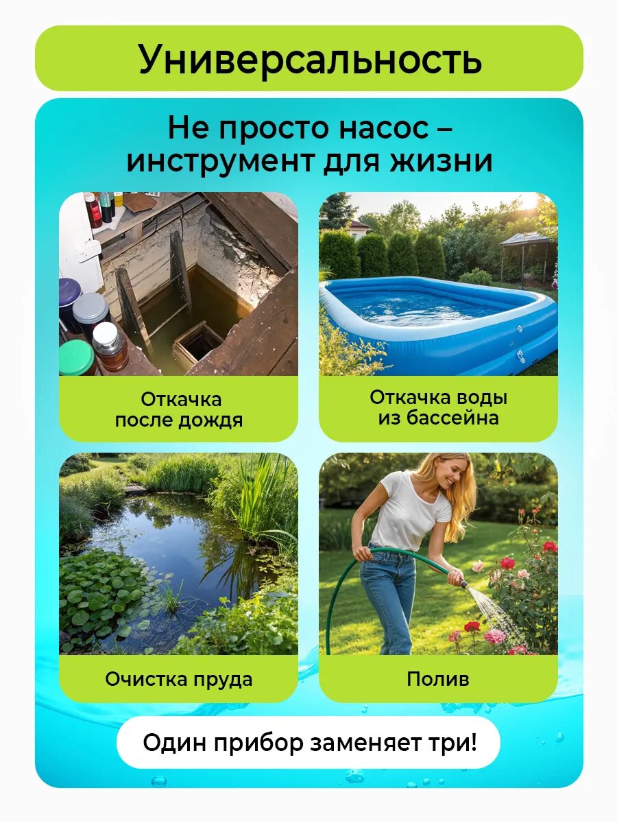 Насос дренажный Полесад ДН-550, 550 Вт, 180л/мин, высота подъема до 8м, размер частиц до 35 мм — фото 16