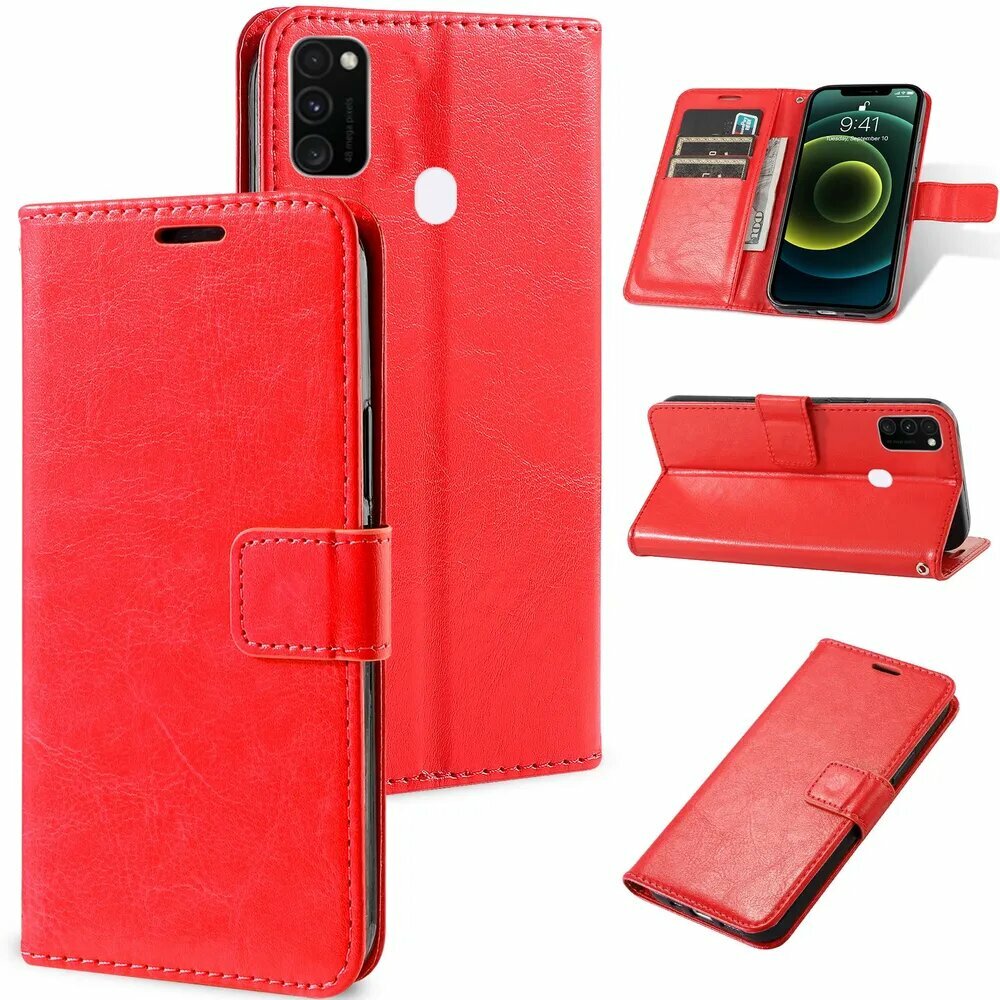Чехол книжка для Samsung M21 и M30s / Самсунг М21 и М30s с защитный, противоударный, c хлястиком и отделением под карты , с функцией подставки
