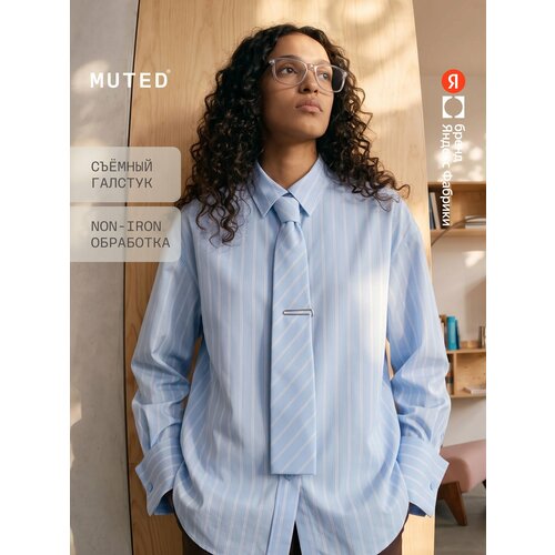 фото Рубашка muted oversize из хлопка со съёмным галстуком и зажимом, размер s-m, голубой
