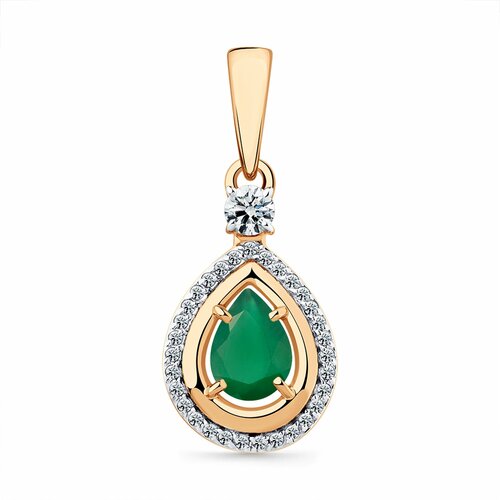 фото Подвеска diamant online, красное золото, 585 проба, фианит, агат, размер 1.8 см., бирюзовый
