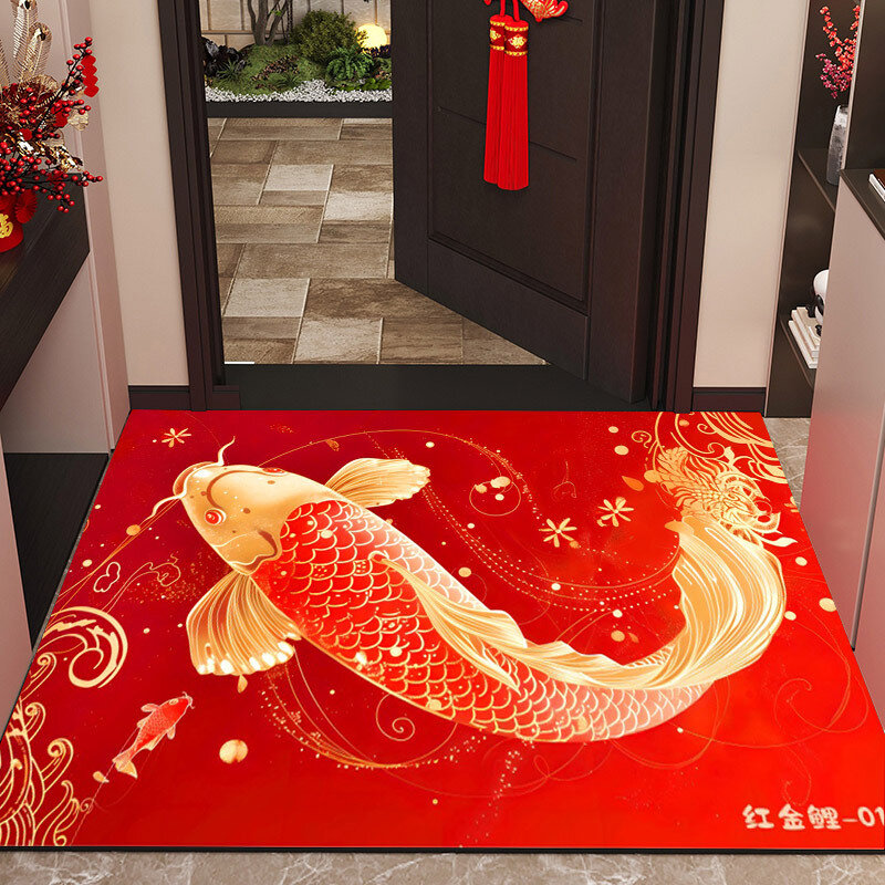 Коврик с красной золотой рыбкой, противоскользящий, 80x120 см, из петельной ткани, идеален для уборки пыли у входа