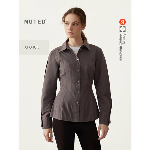 фото Рубашка muted приталенного кроя из хлопка с асимметричными манжетами, размер l, темно-серый