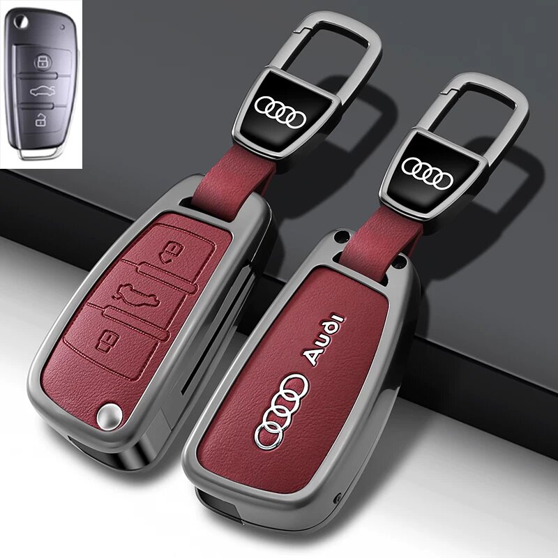 Audi Чехол для ключа Модель C Вулканический красный Металлическая застежка для A3 A4L A6L A7 Q5 Q7 Q8 Q4 e-tron