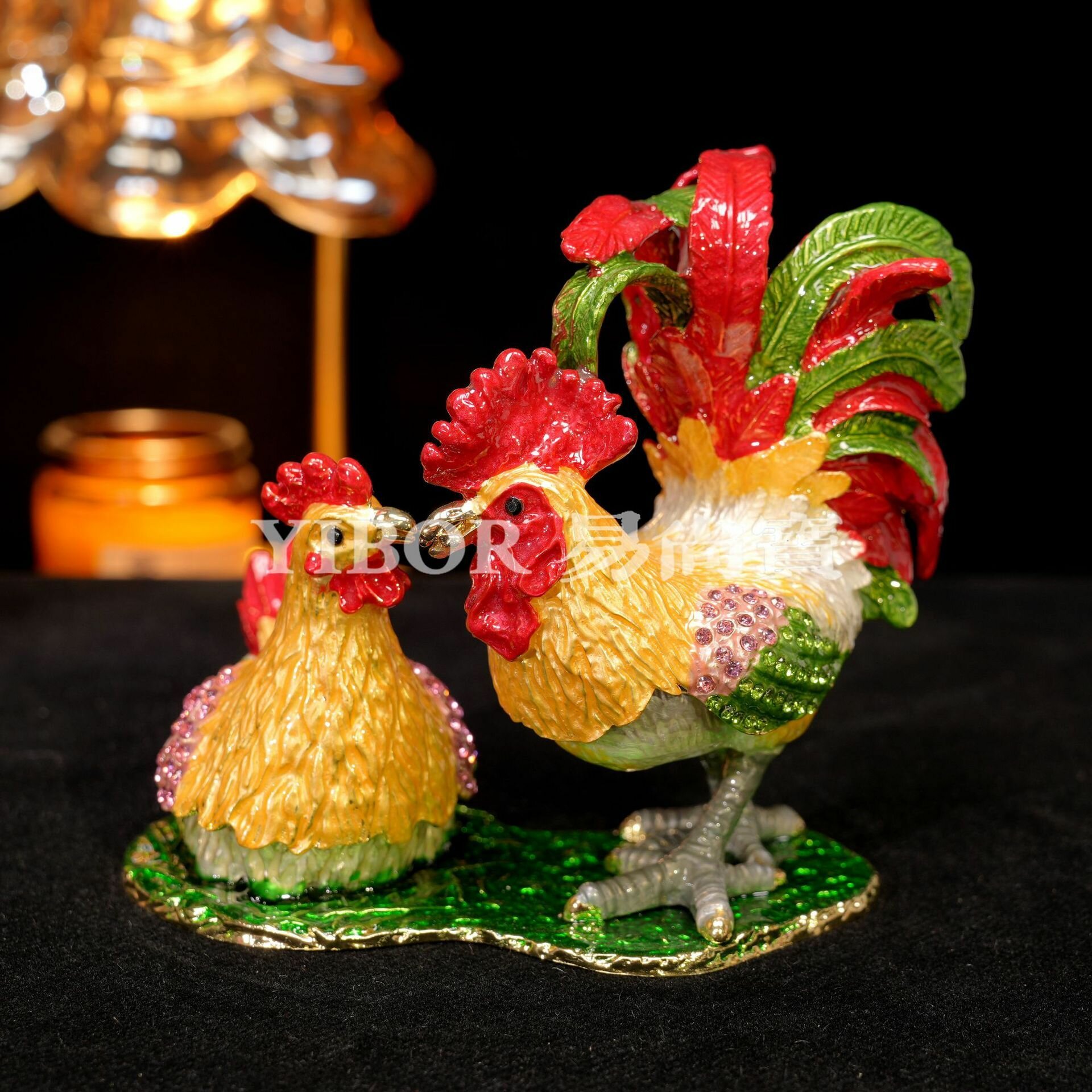 Эмалевая шкатулка для украшений, Петух и курочка , Фермерский стиль,12*8*10.5 см