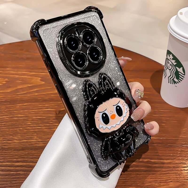 Прочная чехол для телефона Magic7 Pro с зеркалом для макияжа и амортизирующей подушкой, цвет Темно-черный + блестящая