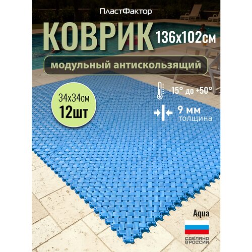 фото Антискользящий коврик aqua, 12 модулей, голубой - для влажных зон: ванная, баня, бассейн, сауна пластфактор