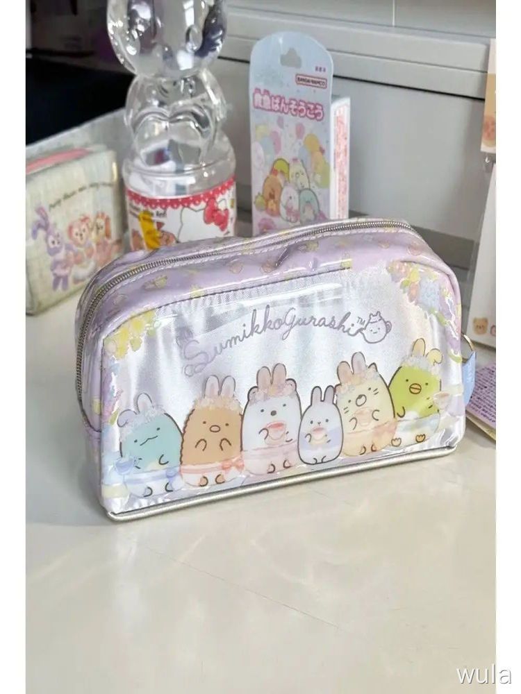 Пенал Sumikko Gurashi с ручкой, прозрачный с изображением персонажей для детей