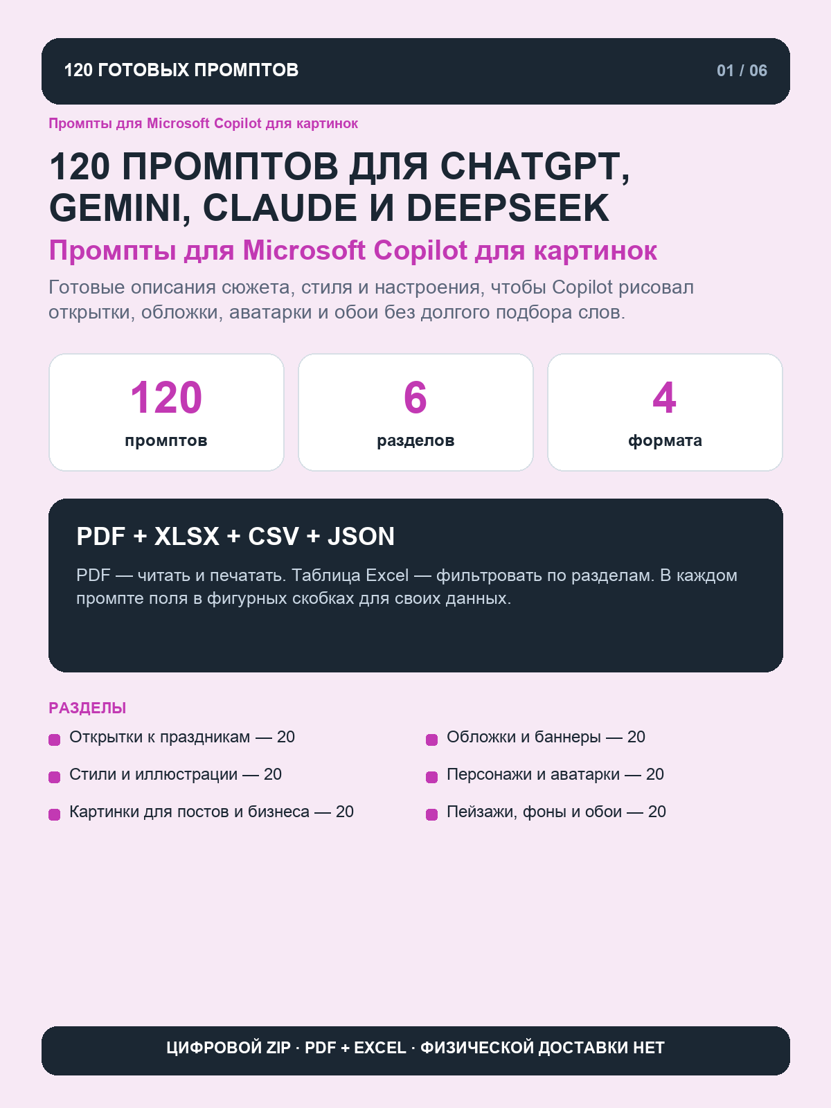 Промпты для Microsoft Copilot для картинок: 120 запросов для изображений, открыток и обложек, цифровая книга PDF A4
