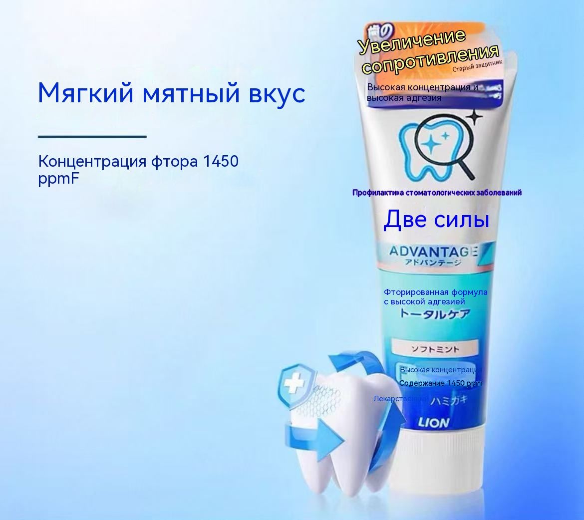 Зубная паста LION для ежедневного ухода за полостью рта взрослых с фторидом натрия, декстраназой, ксилитолом и
