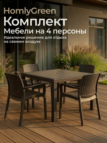 Изображение товара Комплект садовой мебели. Стол обеденный квадратный 94х94, 4 стула, цвет венге.
