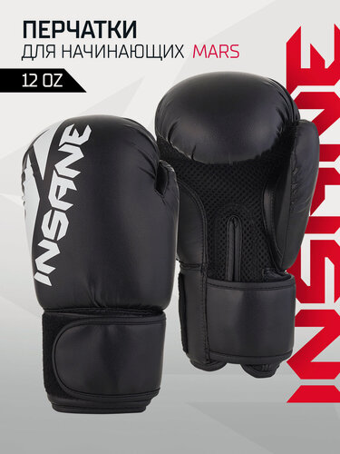 Изображение товара Перчатки боксерские INSANE MARS IN22-BG100, ПУ, черный, 12 oz