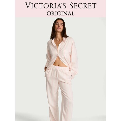 фото Пижама victoria's secret modal-cotton long pajama set, размер s regular, розовый