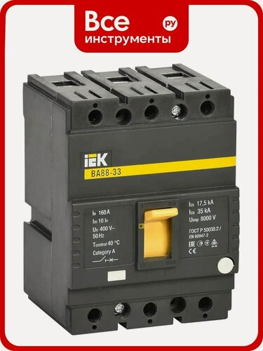Изображение товара Автоматический, IEK, выключатель IEK 3п 160А ВА 88-33 ИЭК SVA20-3-0160, проведения тока в нормальном, Автоматические