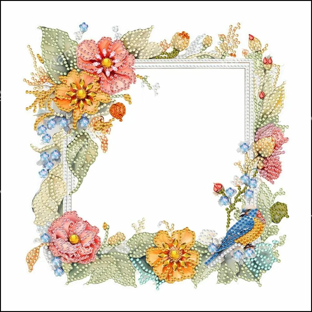 DIY-картина из страз в рамке с цветами и птицами, 23 23 см