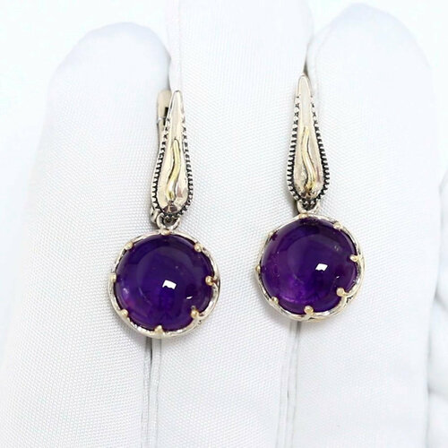 фото Серьги diamant online, серебро, 925 проба, родирование, аметист, длина 3 см, , фиолетовый