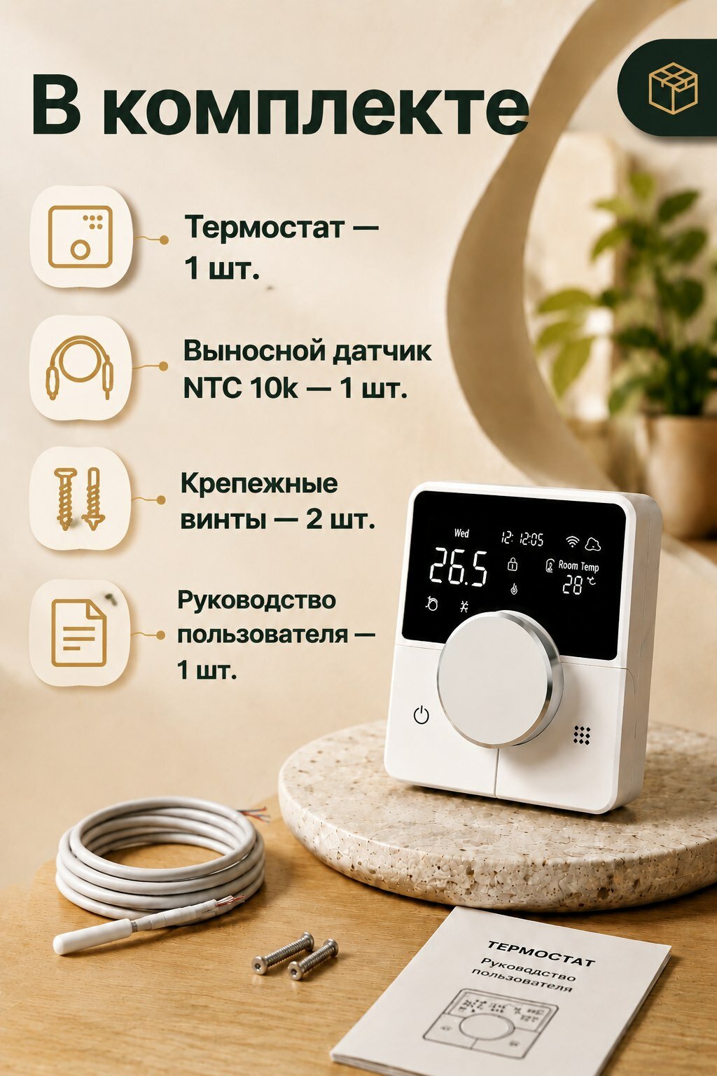Терморегулятор HY12 WIFI белый программируемый с датчиком в комплекте — фото 1