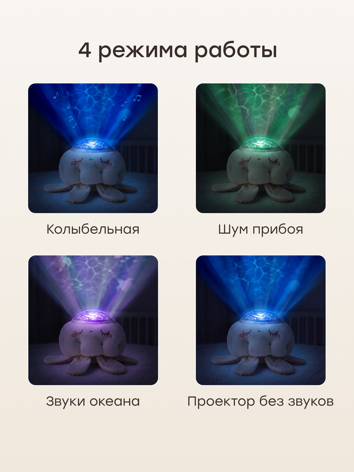 332011, Игрушечный проектор ночник LUMINA Happy Baby, ночник детский, белый шум для новорожденных, с музыкой, молочный — фото 1