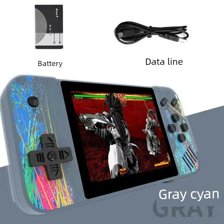Детская игровая консоль с HD-экраном 800 игр одиночный режим 1 батарея зарядный кабель серый