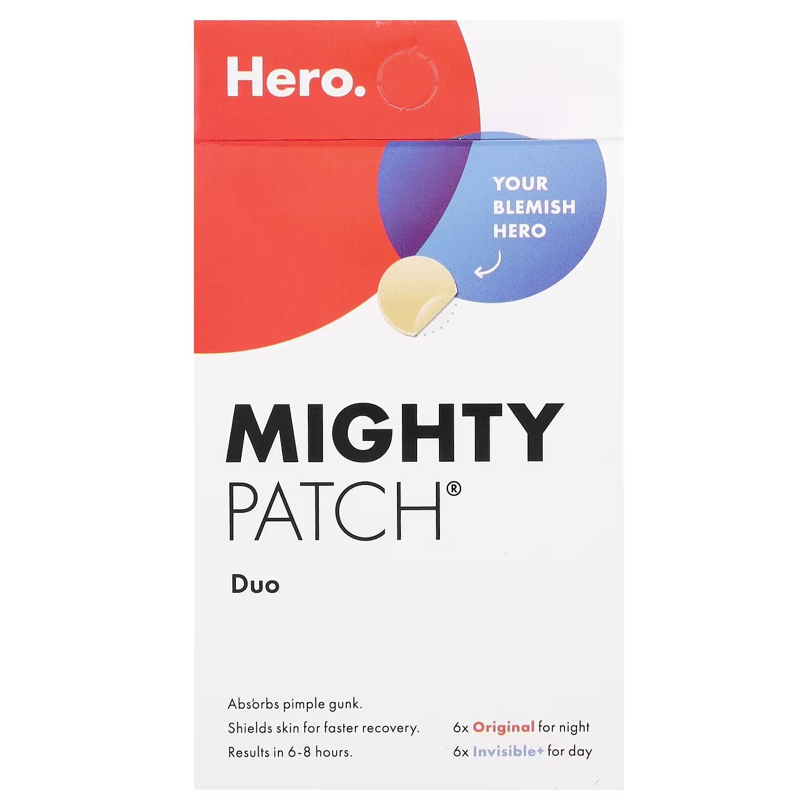 Гидроколлоидные патчи Hero Cosmetics "Mighty Patch Duo", 6 ночных и 6 невидимых, от прыщей