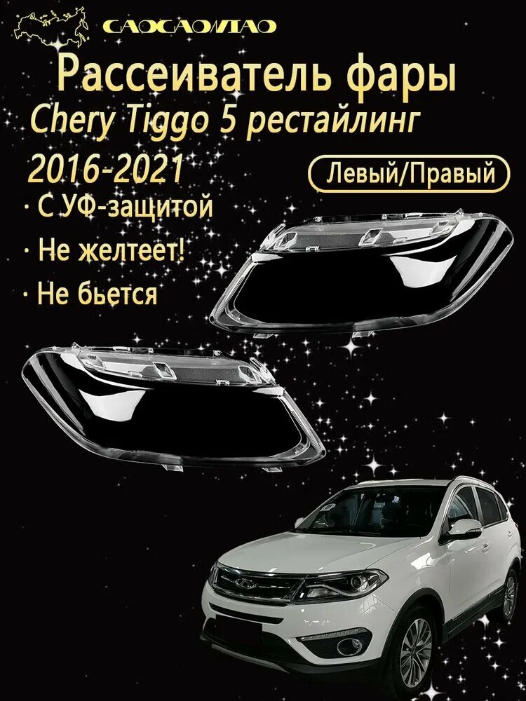 Ремкомплект фары, 2 шт, арт. Рассеиватель фары на Chery Tiggo 5 рестайлинг 2016–2021 выбор левый правый комплект поликарбонат с УФ-защитой не желтеет