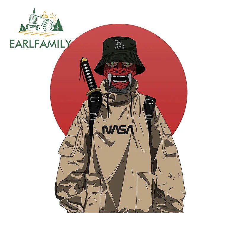 EARLFAMILY 13 см x 9,4 см маска самурая, автомобильная наклейка, японский воин, демон, окна, наклейка, забавная графика, холодильник, автомобильный Стайлинг