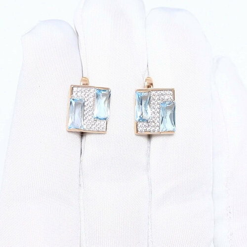 фото Серьги diamant online, красное золото, 585 проба, фианит, топаз, длина 1.2 см, , голубой