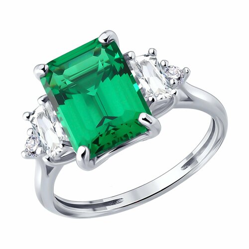 фото Кольцо diamant online, серебро, 925 проба, родирование, фианит, размер 19, зеленый