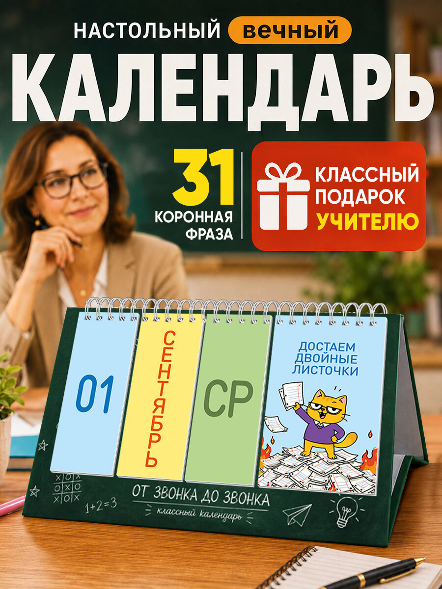 Вечный календарь настольный подарок учителю перекидной