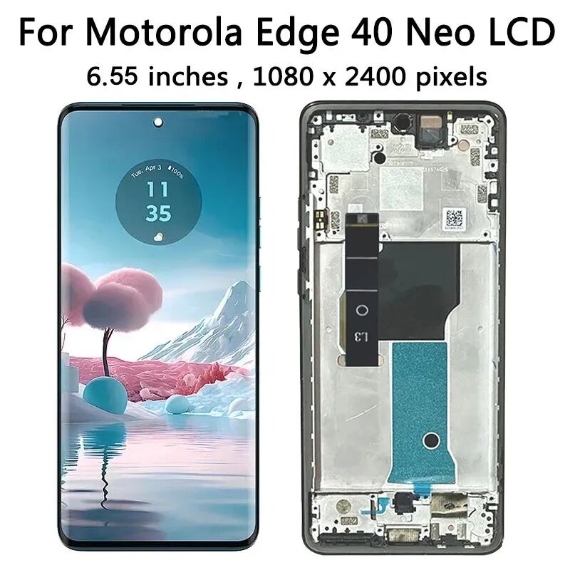 6,55-дюймовый P-OLED дисплей с рамкой для Motorola Edge 40 Neo, Moto Edge 40 Neo, XT2307-1, сенсорный экран, панель управления, черный.