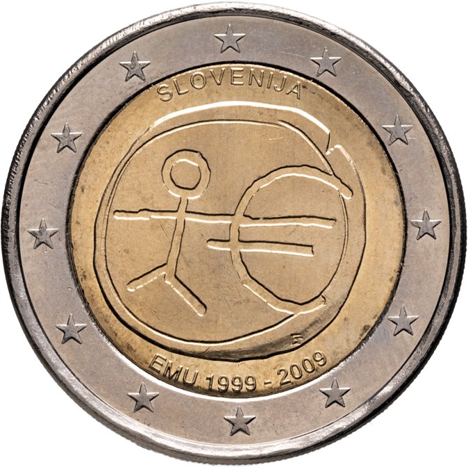 Словения 2 евро 2009 "10 лет монетарной политики ЕС EMU и введения евро", Биметалл, в сохранности UNC