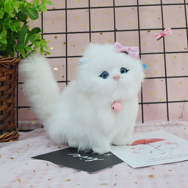 Плюшевая игрушка-кошка с белой головой из натурального меха, мягкая и уютная, идеальный подарок для одноклассников и