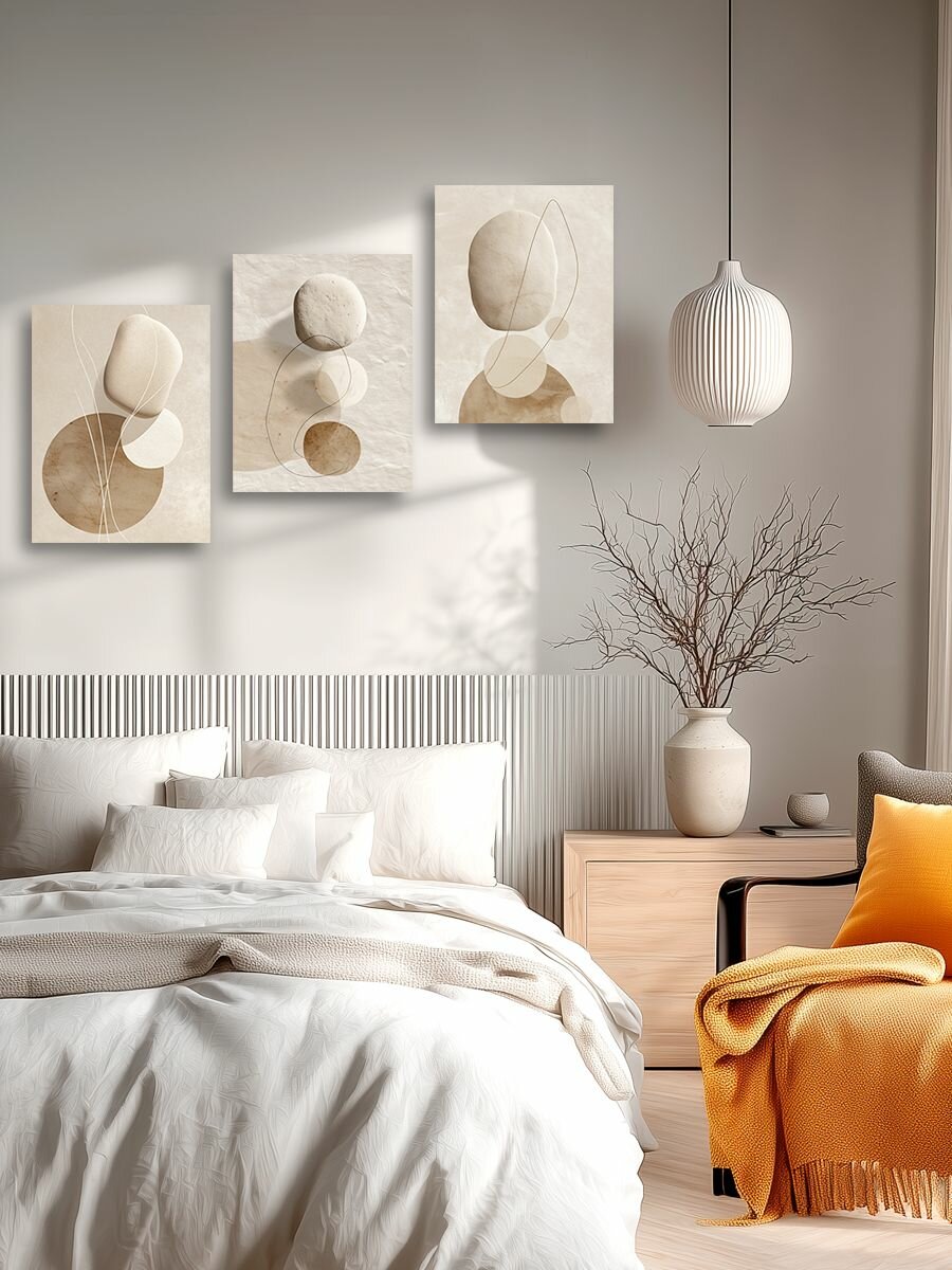 Комплект картин на холсте LOFTime 3 шт 30Х40 Абстракция камни беж К-2041-3040