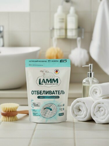Изображение товара Отбеливатель-пятновыводитель Lamm кислородный для белых вещей, концентрированный порошок 500 г, производство Россия