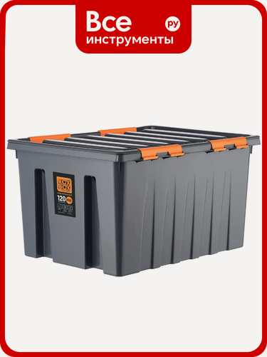 Изображение товара Ящик п/п Rox Box 740х565х415 мм с крышкой и клипсами, на роликах, PRO, 120 л. цв. антрацит