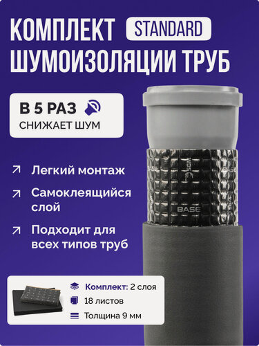 Изображение товара Шумоизоляция для канализационных труб SGM STANDARD. Звукоизоляция воздуховодов вентиляции, для ванной и кухни