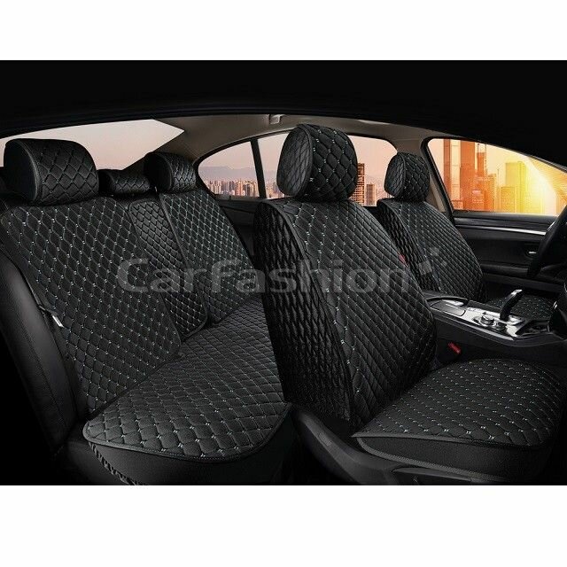 Комплект накидок (CarFashion) на весь салон SULTAN PLUS, цвет черный, строчка серая
