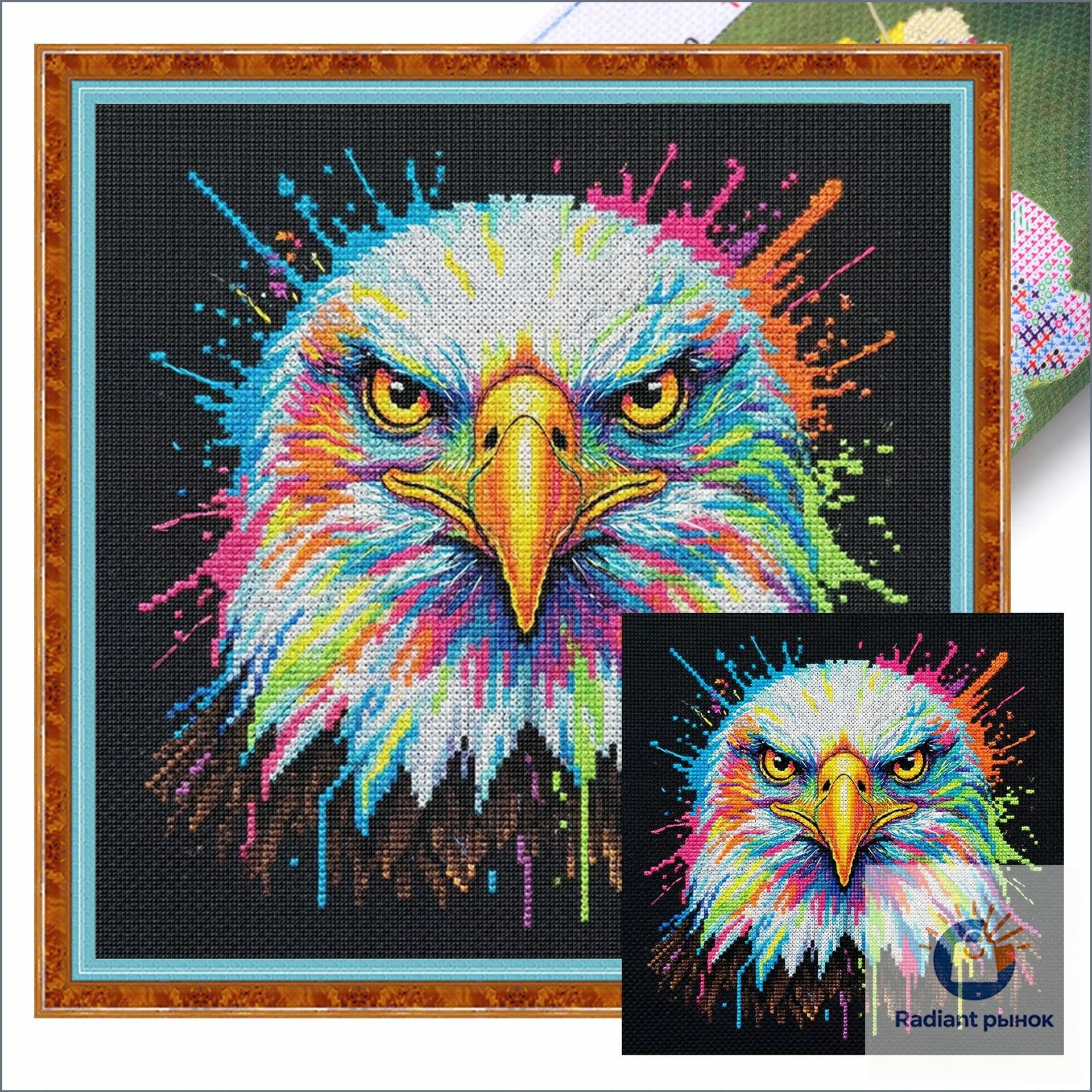 Крестиковый набор Colorful Splash Bald Eagle, хлопковая канва 14CT, 30 30 см