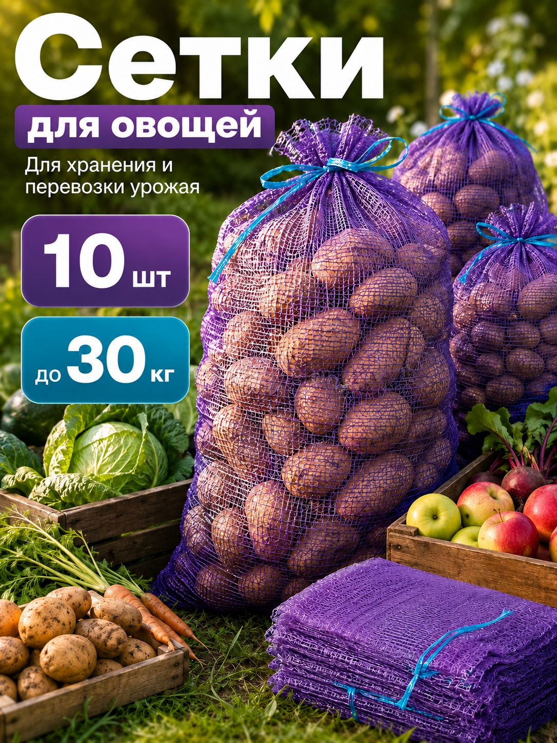 Сетка мешок 45*75 см для овощей и фруктов, выдерживают до 30 кг