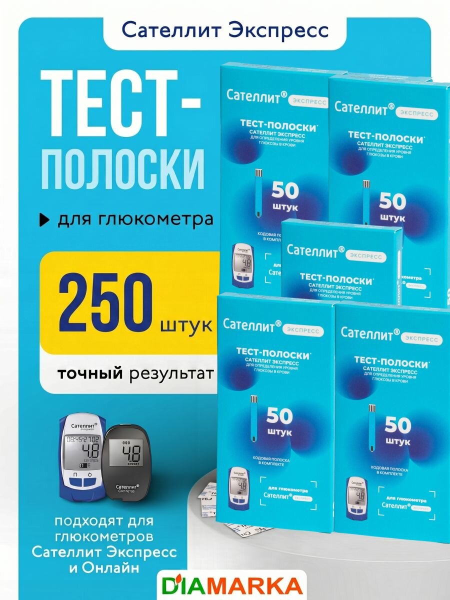 Тест-полоски для глюкометров Сателлит Экспресс и Онлайн, 250 шт.